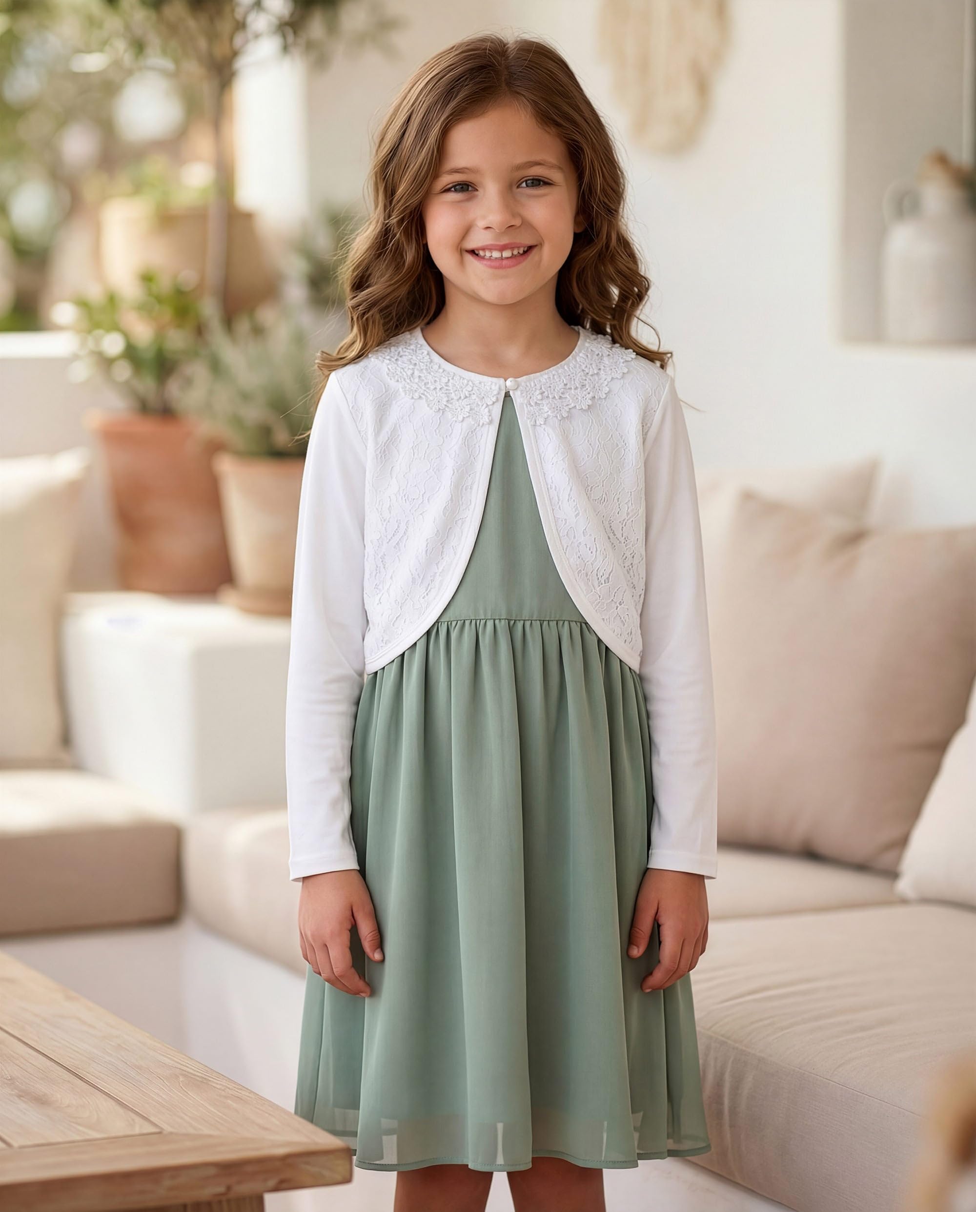 Bolerose Filles Manche Longue Floral Dentelle Boléro Enfants Cardigan