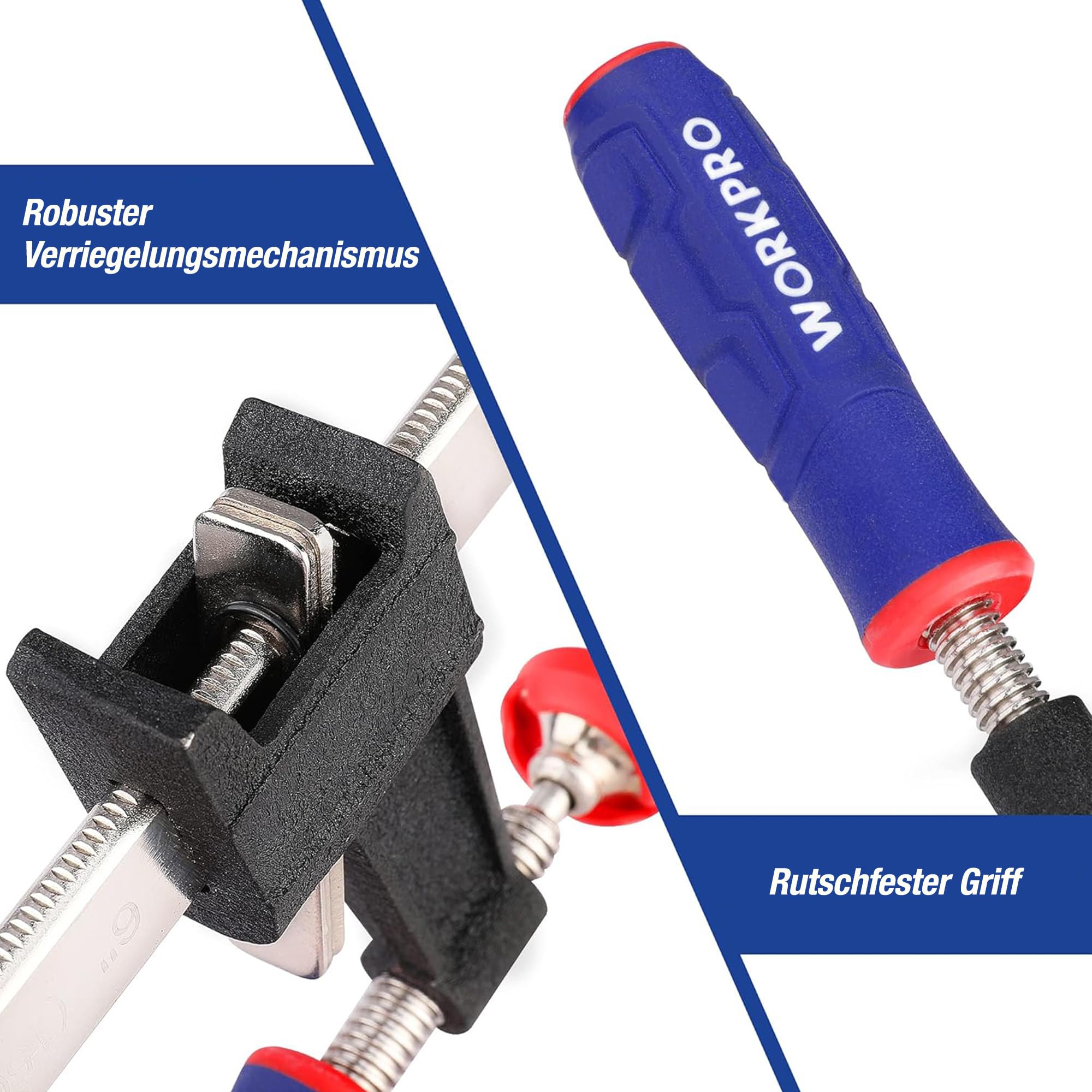 WORKPRO Schraubzwingen Set 4 Stück Spanner, Schraubzwingen-Sets mit Spannweite 150mm/300mm, Spannkraft 272kg, Ausladung 60mm, Stahl und Nylon für Holzbearbeitung präzises Fixieren von Holzwerkstücken