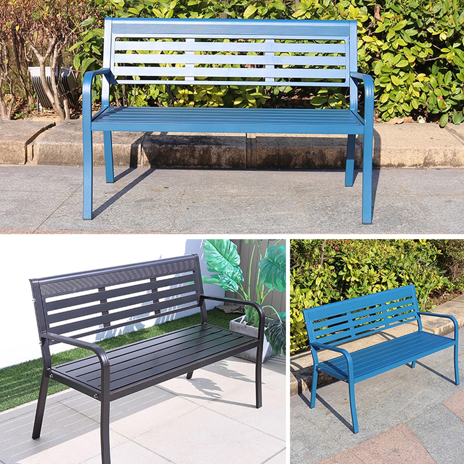 Gartenbank, Gartenmöbel, mit Rückenlehne, 2–3-Personen-Außenbank, Gartenbank Metall for Den Außenbereich, for Park, Schwimmbad und Hof (Color : A)
