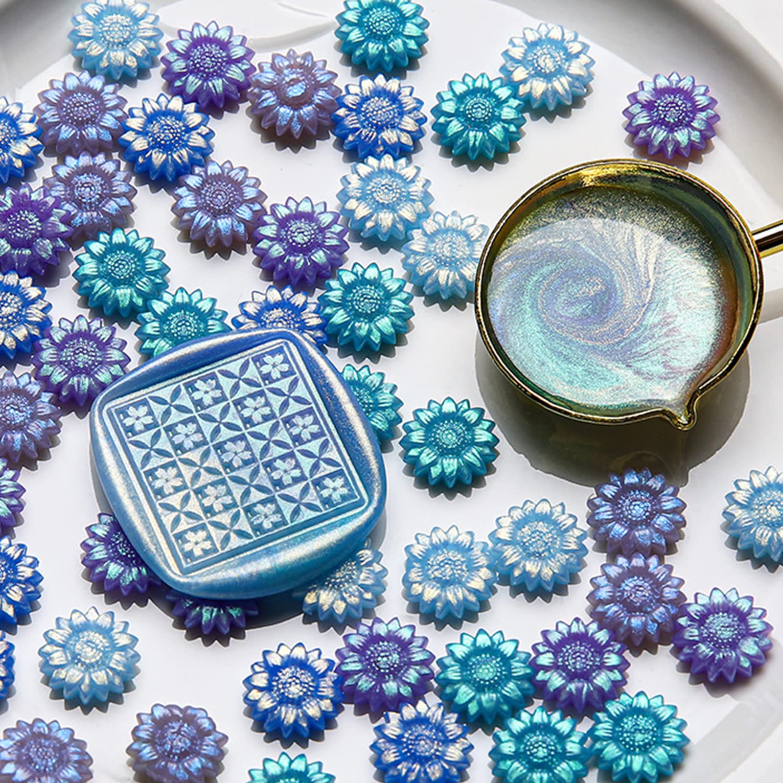 Timbres de Lettres en Forme de Marguerite, Cire à cacheter pour Invitations, Cartes Postales, Perles de Couleur Aurore pour Fournitures de travaux manuels, Perles de Cire à cacheter 500g