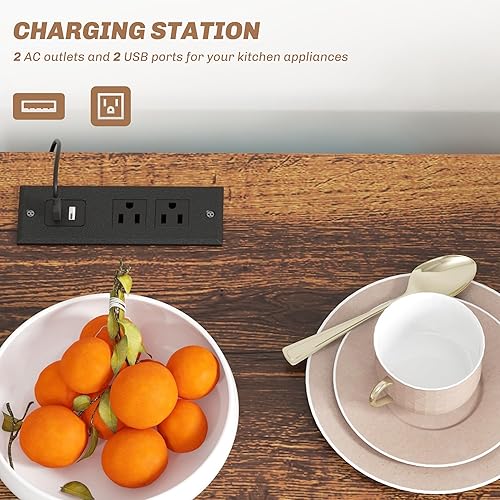 Miniatura 5 de HOMCOM Armario de bar de vinos con estación de carga y luces LED, gabinete de licor industrial de 47 pulgadas para el hogar, mesa de vino con