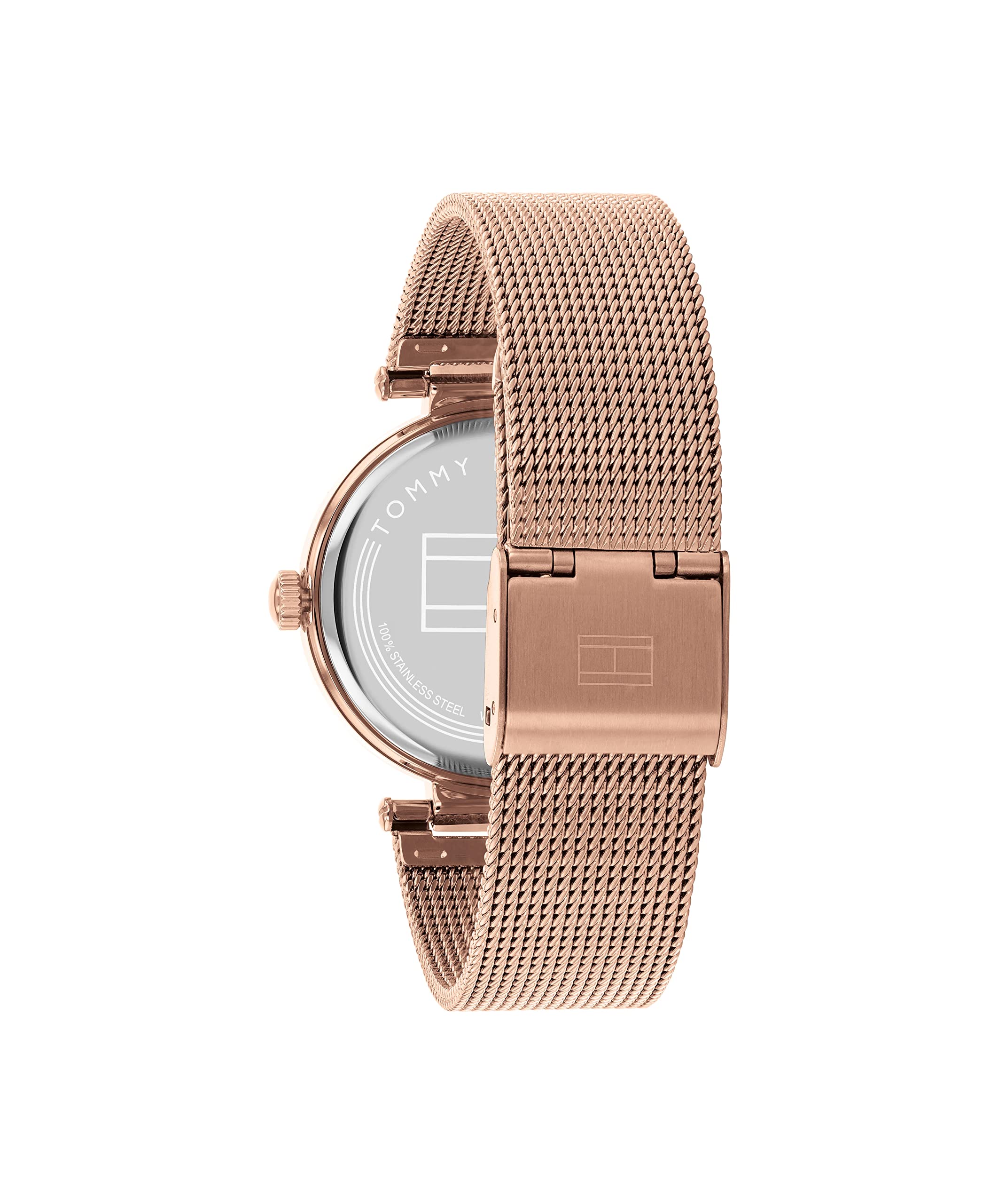 Tommy Hilfiger Orologio Analogico al Quarzo da Donna con Cinturino in Maglia Metallica in Acciaio Inossidabile Color Oro Rosa