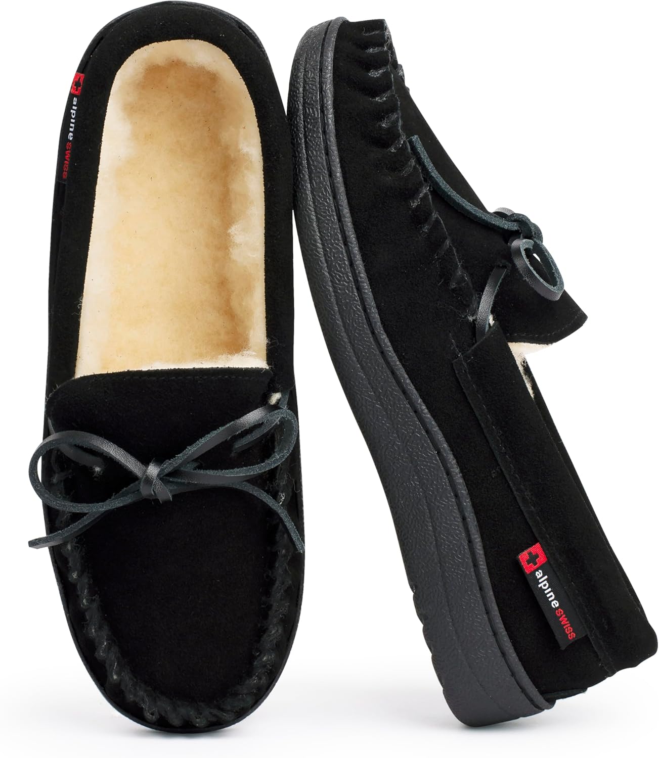 Alpine Swiss Sabine Womens Moccasin Slippers Genuine Suede House Shoe Memory Foam Insole Plush Faux Shearling Fur Indoor Outdoor Anti-Slip Rubber Sole - Image 6