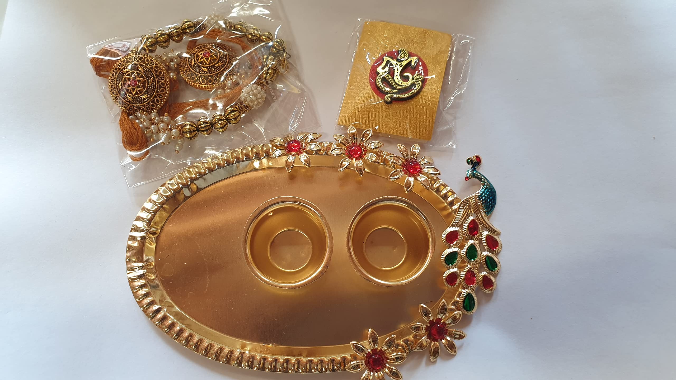 Estationeryhouse Designer Rakhi/Lumba Set with Gift Box or Mini Thali. Bhai Bhabhi Rakhi/Lumba, Rakshabandhan (Rakhi with Mini Thali)