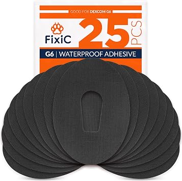 FixiC Adhesive Patches for G6 25 Pack Premium Waterproof Adhesive Patches Pre-Cut Back Paper Adhesive Patch for G6 Long Fixation! Black