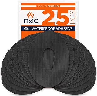 FixiC – Adhesive Patches for G6 – 25 Pack Premium Waterproof Adhesive Patches – Pre-Cut Back Paper – Adhesive Patch for G6 – Long Fixation! (Black)