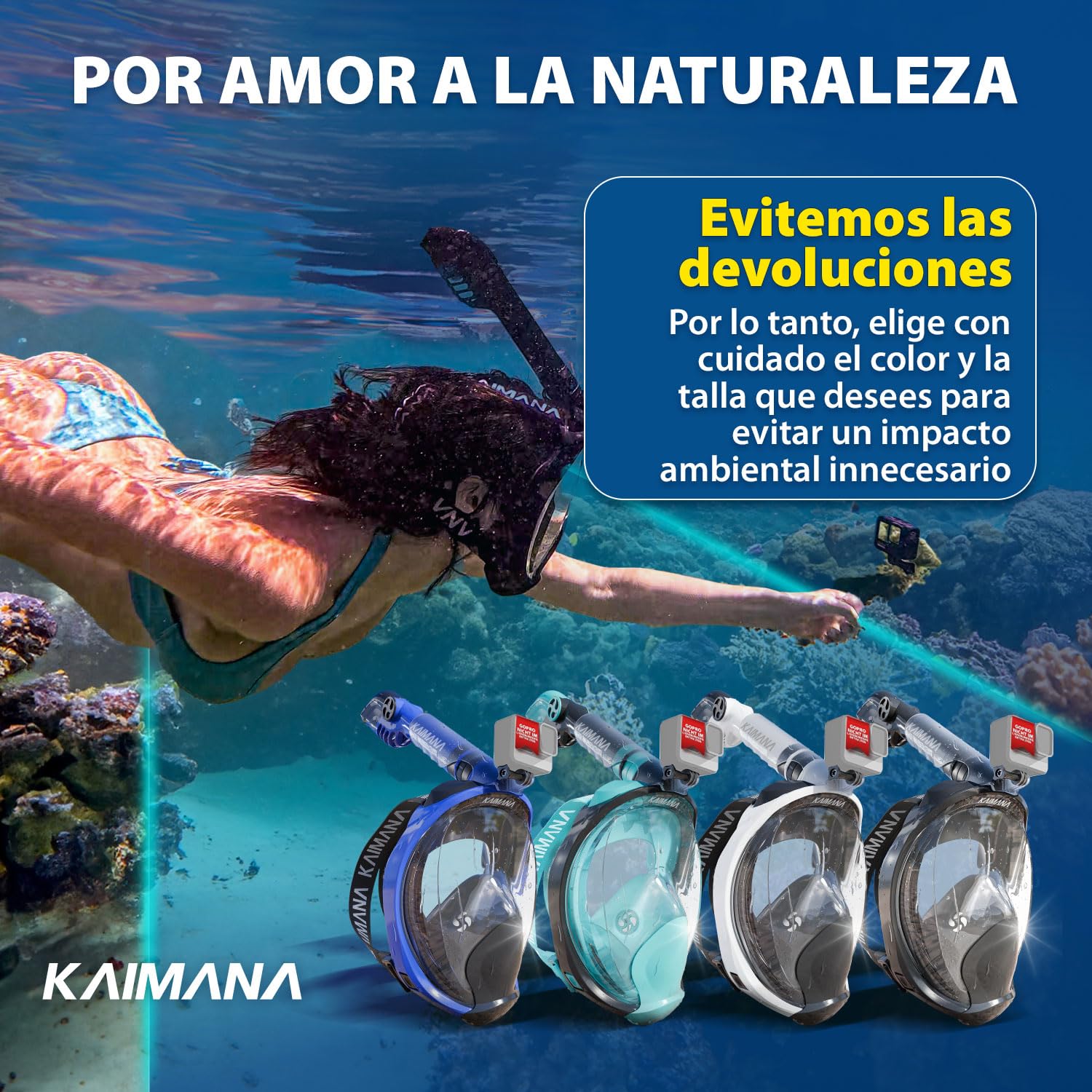 La galardonada máscara de Buceo KAIMANA® para Adultos y niños —Totalmente Apta para CO₂— Incluye un Estuche de Transporte — para Adultos— máscara de Buceo Integral