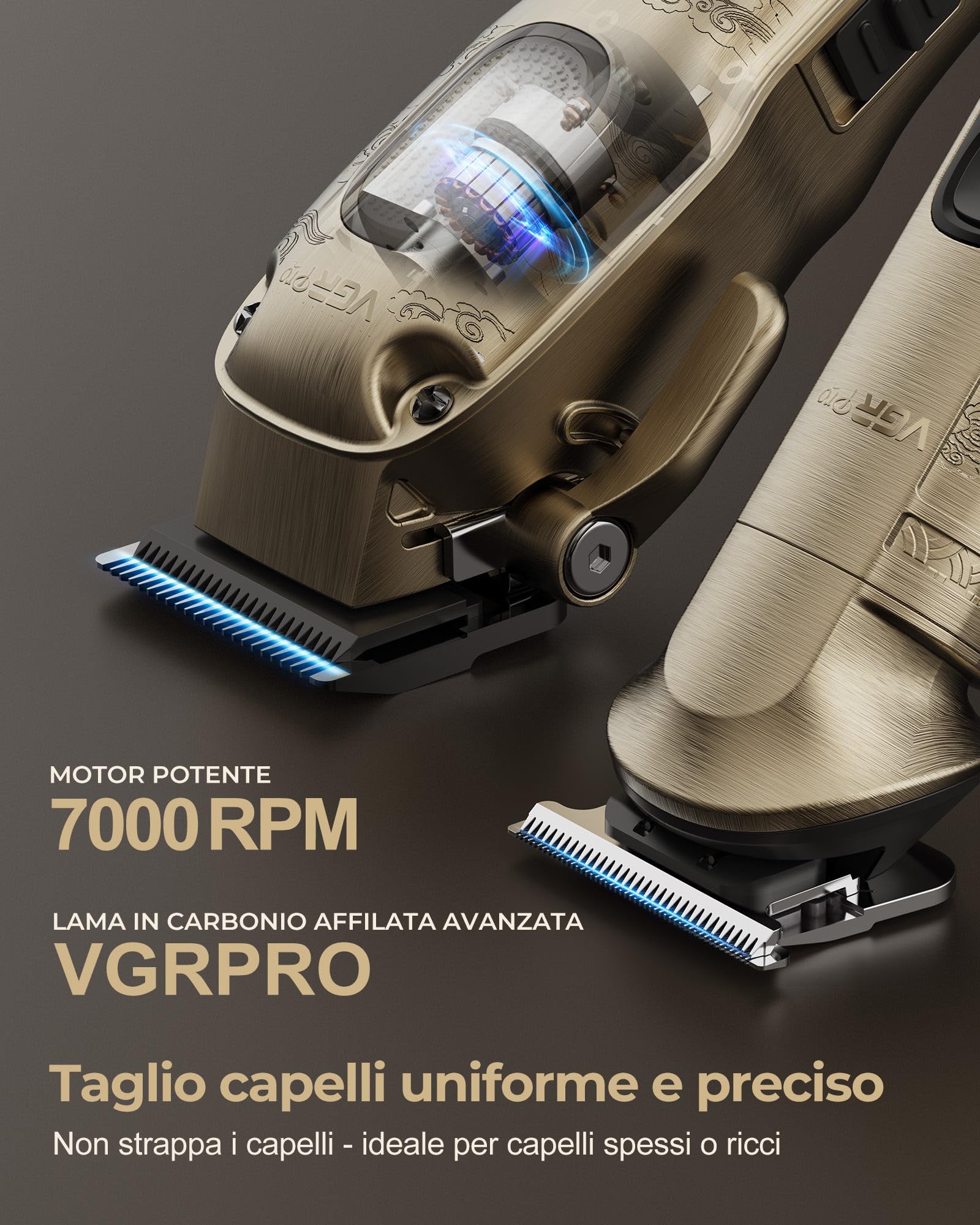 Vgrpro Tagliacapelli uomo professionale, Tagliacapelli Senza Fili per Macchinetta per Capelli, set di Capelli Trimmer e Taglia capelli uomo elettrico Con confezione (Oro)