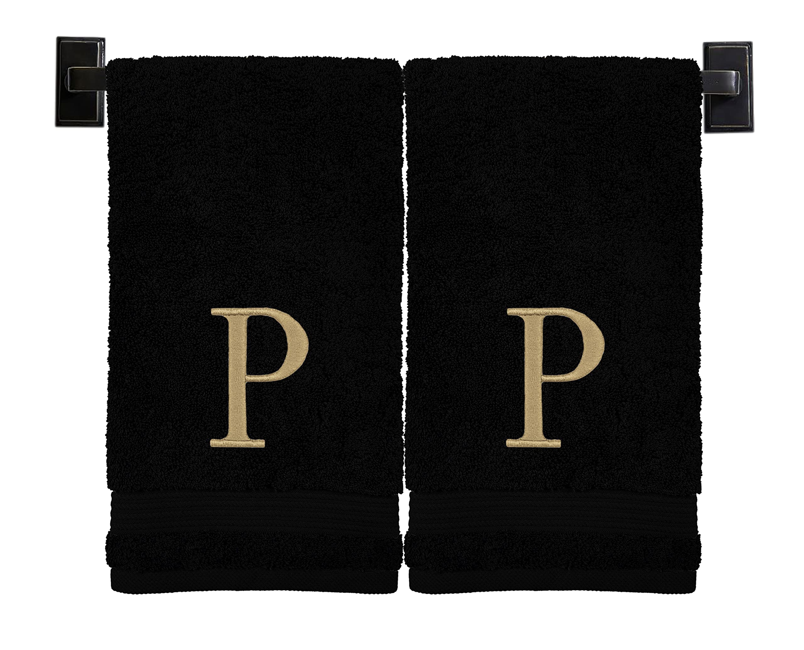 Custom Luxury Towels Black Hand Towels for Bathroom with Monogram | Luxury Cotton Turkish Towels | Embroidered in USA | Set of 2 | Choose Set Color