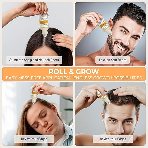 Miniatura 6 de Suero para el crecimiento del cabello roll-on para uso en cuero cabelludo y rutina Derma Roller con batana, romero y biotina, fácil aplicación