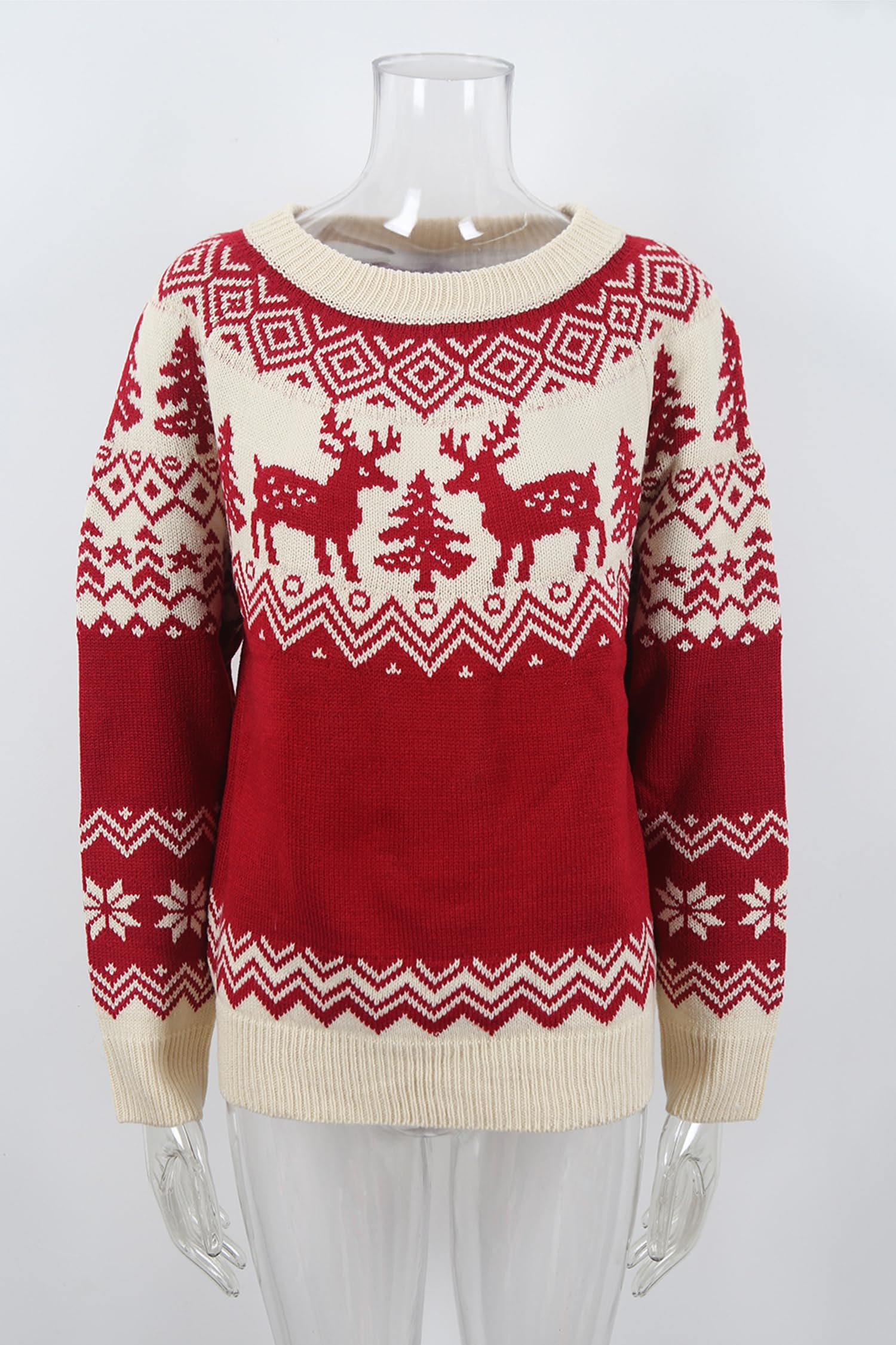 cffdviz Maglioni di Natale da Donna Maglione Jacquard Vintage Pullover per Feste di Vacanza