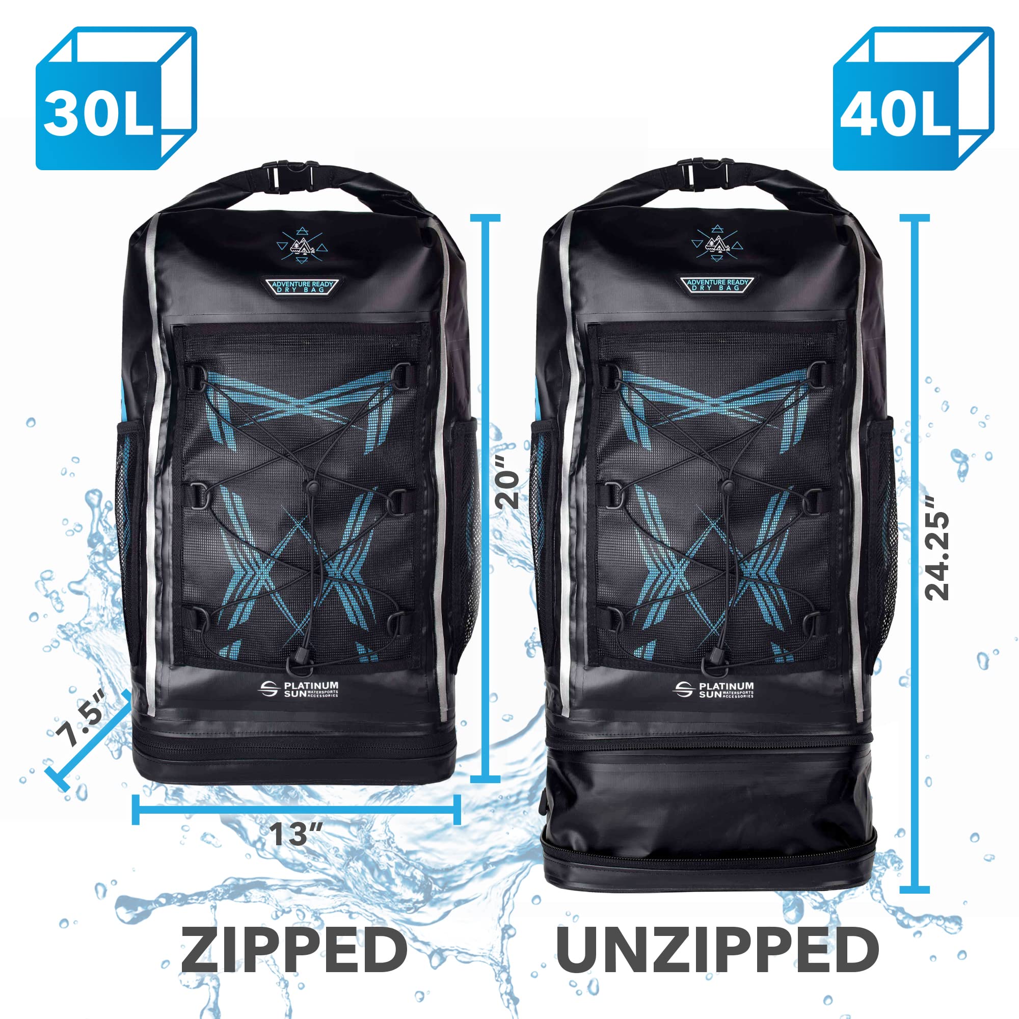 Zaino Impermeabile Dry Bag 30L/40L Per Kayak, Spiaggia, Trekking - Icubag Con Tasca Rete E Fischietto Di Emergenza
