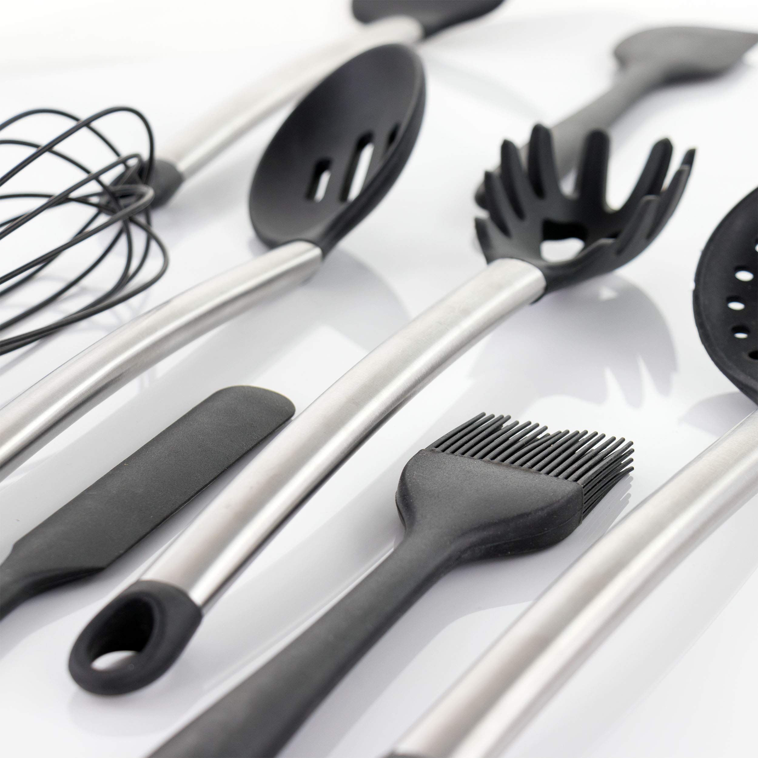 Megachef Silicone and Stainless Steel Cookware Utensilien Schwarzes Küchenutensilien-Set, Silikon, Grau und Edelstahl