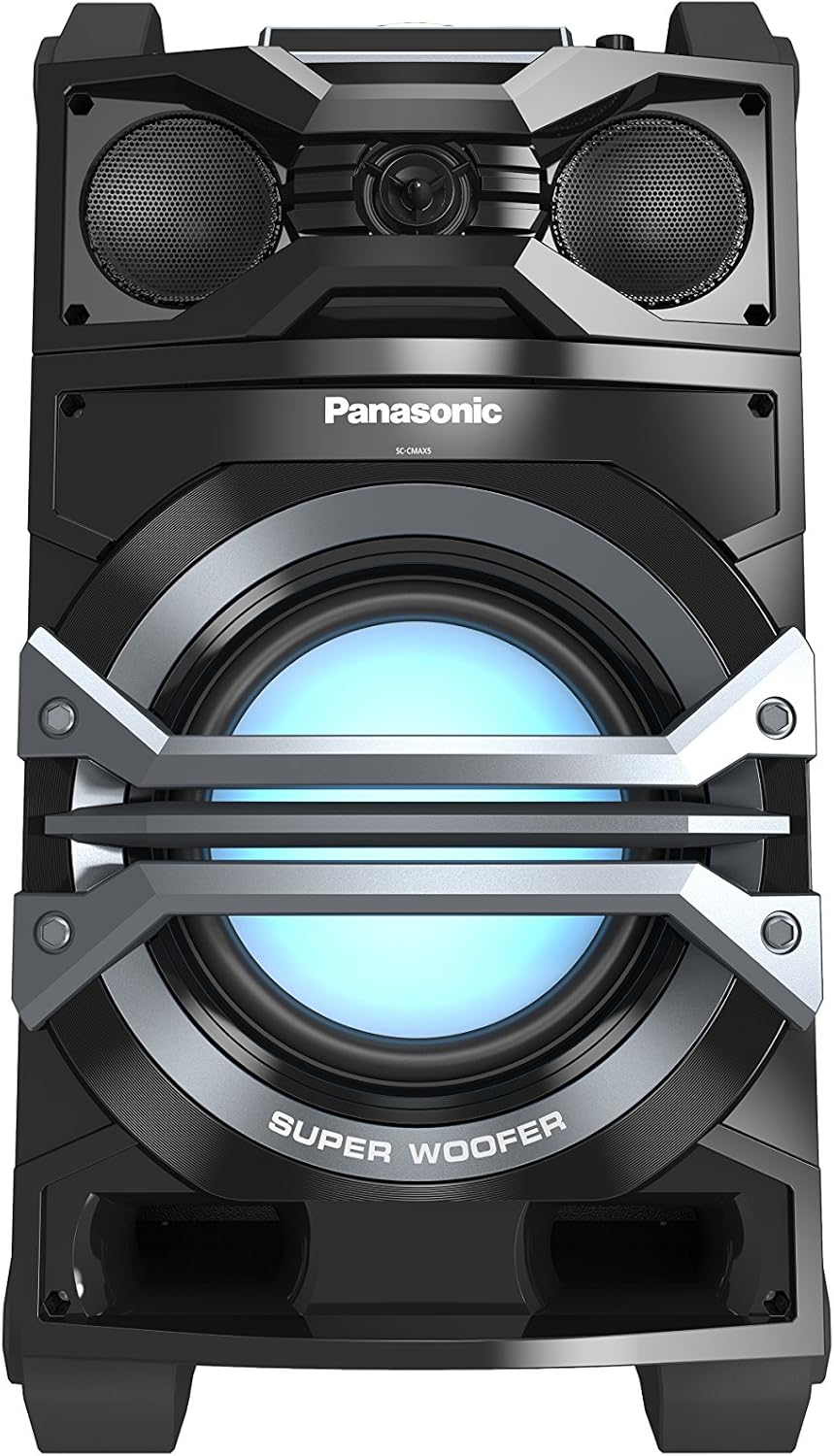 Amazon.com: Panasonic Portable 3 Vías gigante sistema de sonido sc-cmax5  (Negro) 1000 W, USB/Bluetooth música, mango y ruedas para movilidad :  Electrónica