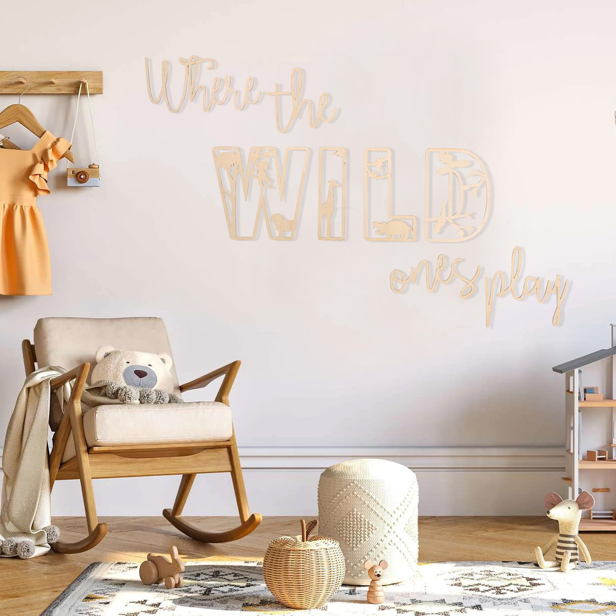 Where The Wild Ones Play Sign, Playroom Sign, Safari Nursery, Wall Lettering, Wooden Nursery Sign, Playroom Decor, Wooden Kids Bedroom Decorations (Where The Wild Ones Play)