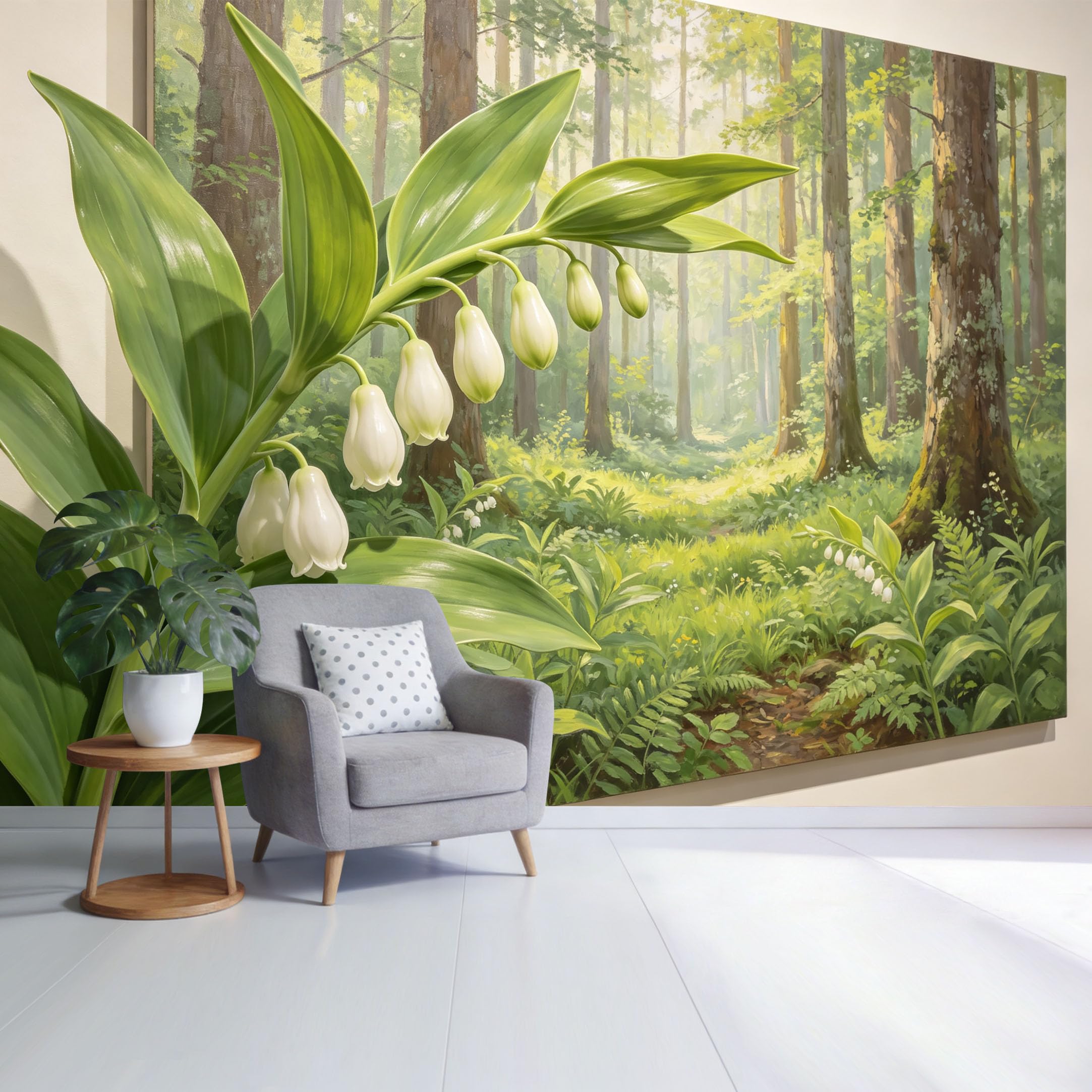 Custom Size Wall Mural Forest Pathway Lily of the Valley Botanical Landscape Watercolor Style SelfAdhesive Wall Fabric Removable Wallpaper for Home Office Decor