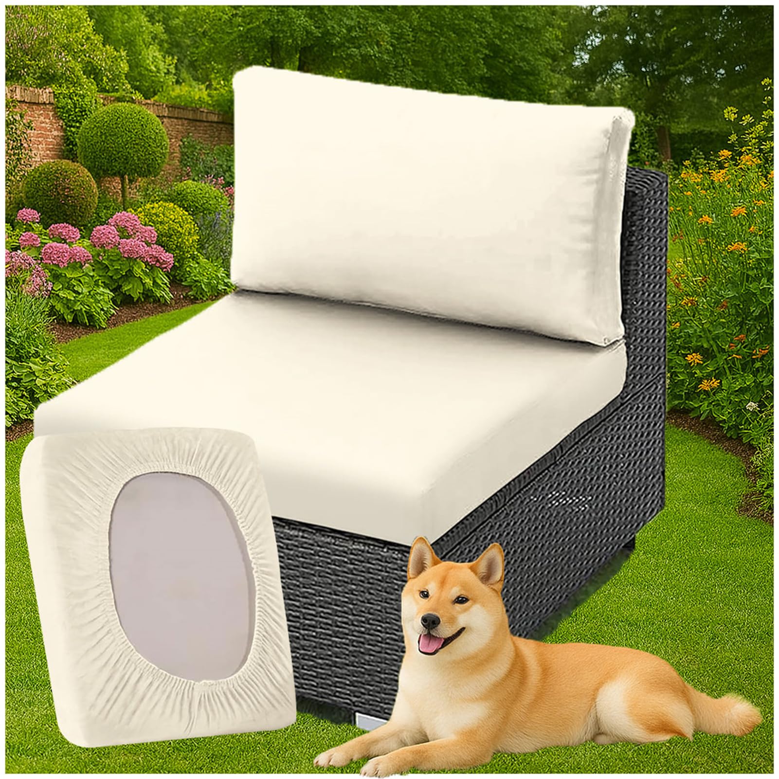 BLGVGKLPNT 1/2/3 PCS Patio Cushion Covers Polyester Replacement Stretch Fit Garden Furniture Seat Covers for Rattan Balcony Indoor Chairs (Beige,1PC Length 50-65cm)
