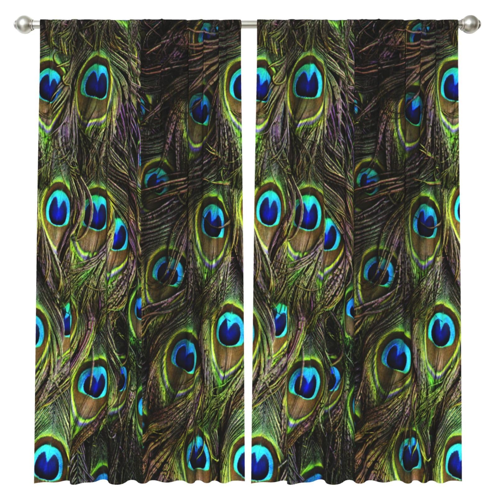 InOmak Fresh Peacock, 2 Panels Window Curtains 52 x 84 Inch Blackout Curtains for Living Room Bedroom