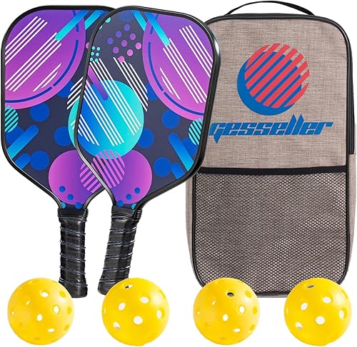 Paletas de pickleball - Superficie ligera de fibra de carbono - Juego de 2 raquetas, 4 bolas de pepinillo y bolsa - para principiantes y