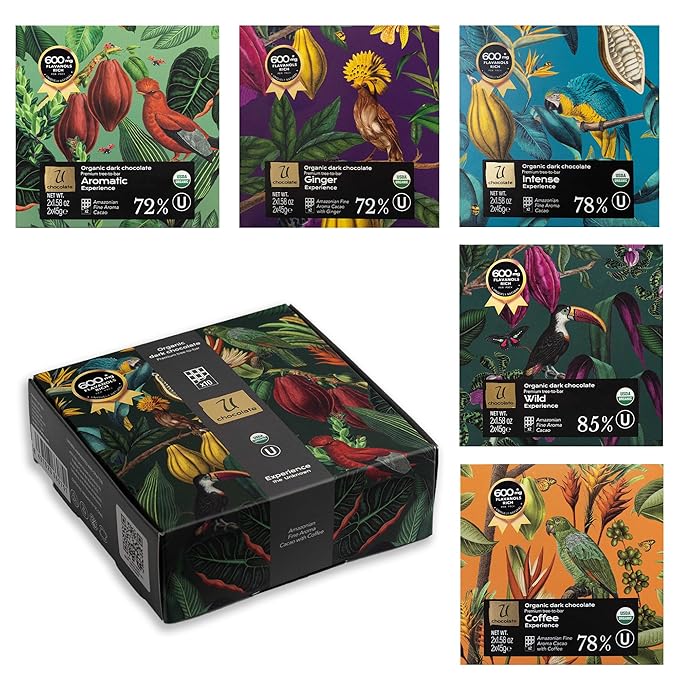 Pacari Organic Dark Chocolate Variety Pack - 6 Flavors 120g Ecuadorian Chocolate