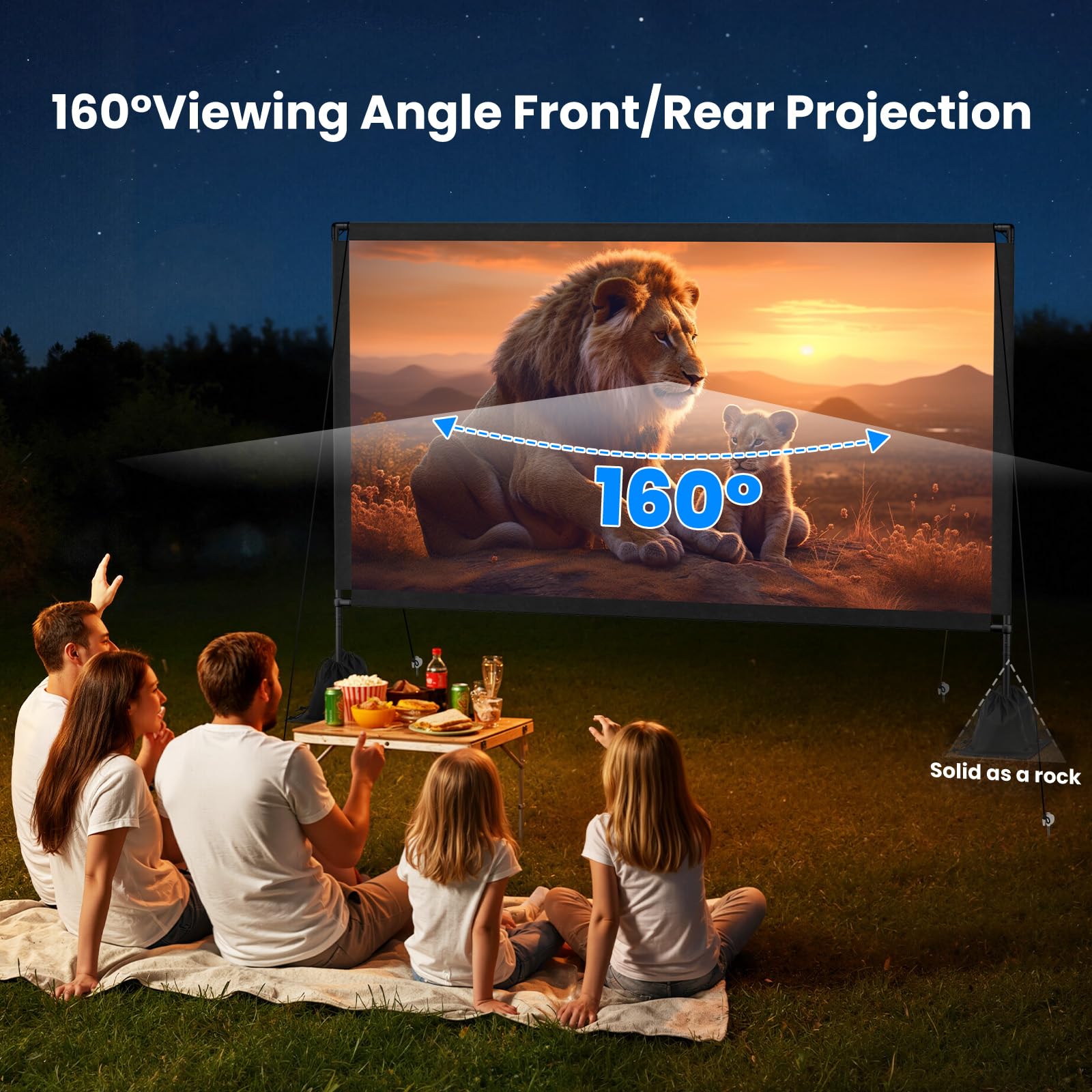 120inch Projector Screen with Stand: Portable Projector Screen Outdoor Indoor Front/Rear16:9 4K HD with Carry Bag, Sandbag - Lightweight Movie Screen for Backyard, Camping, Theater - 3