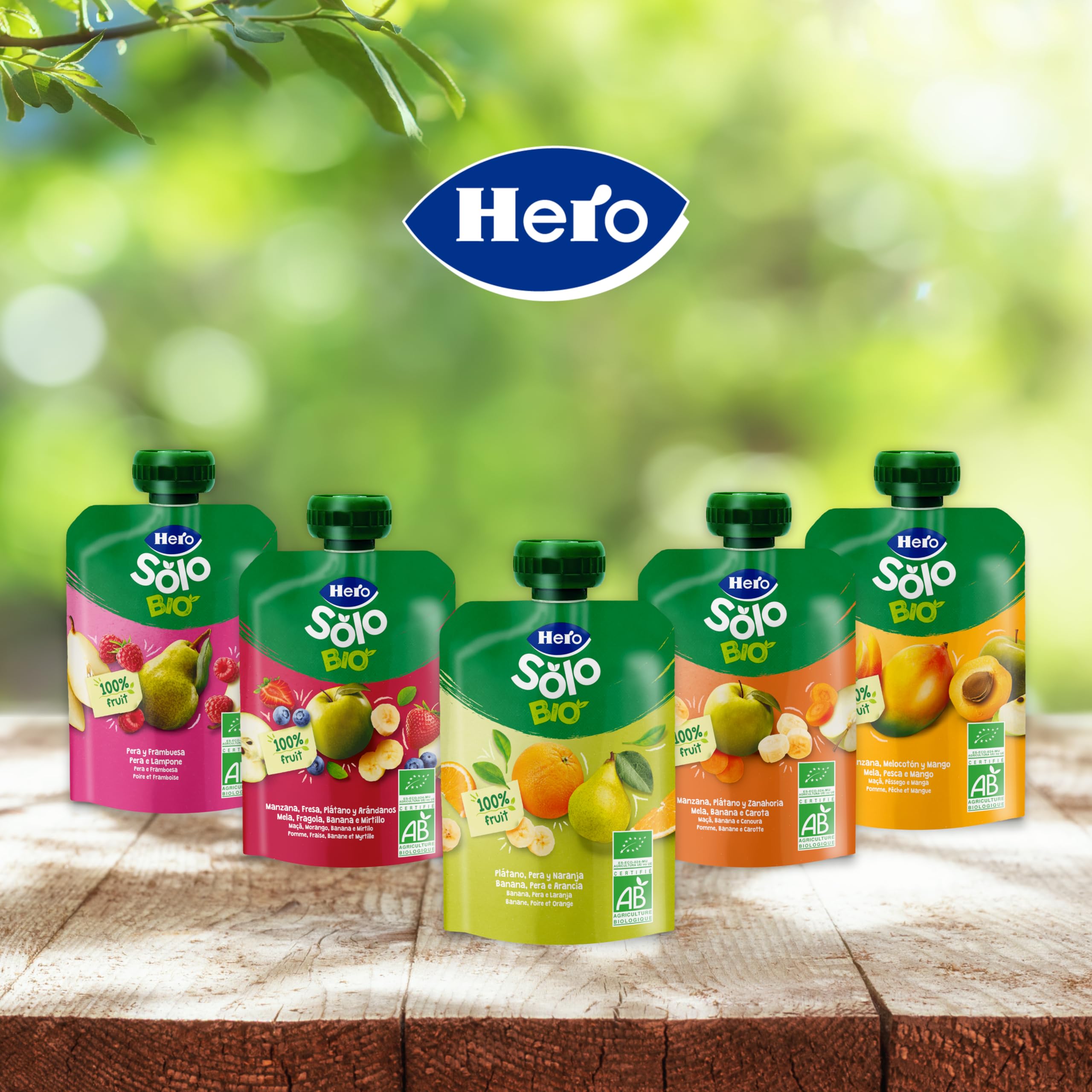 Hero Solo Bolsitas Ecológicas de Manzana, Plátano y Zanahoria BIO para Bebés 6 Meses 100g