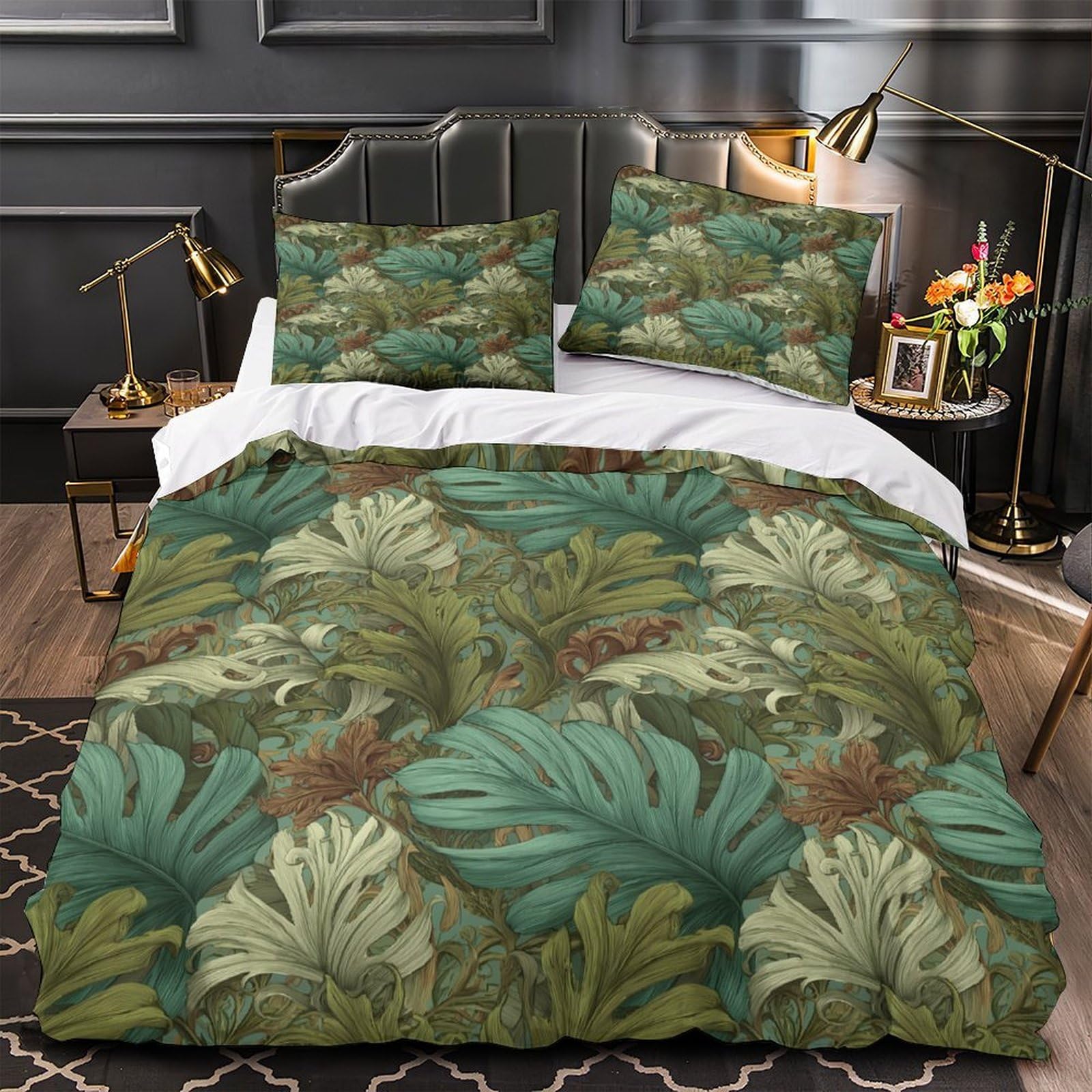 Parure de lit feuilles tropicales 140x200 pour une chambre de fille fraîche et colorée