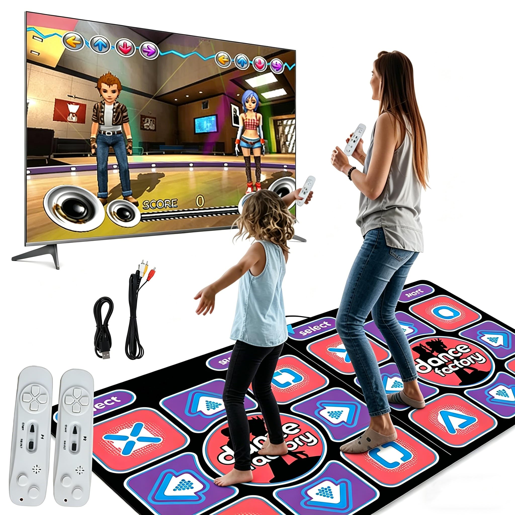 Tappetino da ballo 2 in 1 per TV e PC con 2 controller di gioco | Tappeto Da Danza Led Con Luce/100 Canzoni/3 Modalità Di Gioco,Per Fitness, Danza, Yoga E Festa Di Famiglia