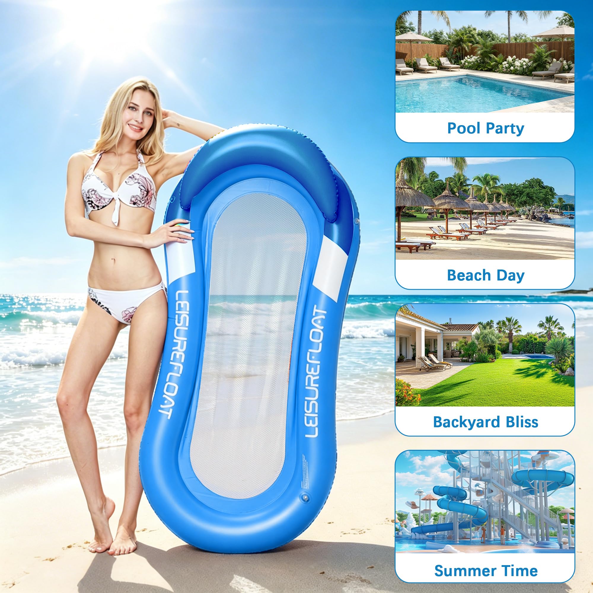 Tixlafe - Amaca gonfiabile per acqua con rete, amaca per piscina con rete