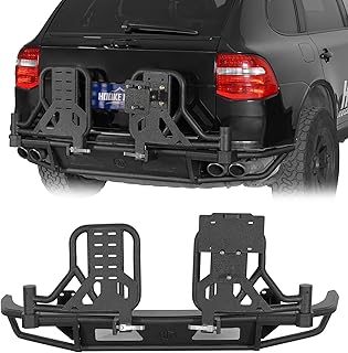 Hooke Road Cayenne 957 Rear Bumper with Dual Swing Arms for 2008 2009 2010 Porsche Cayenne 957, Overlanding Heavy Duty Steel Back Bumper with Tire Carrier, D-ring Mounts