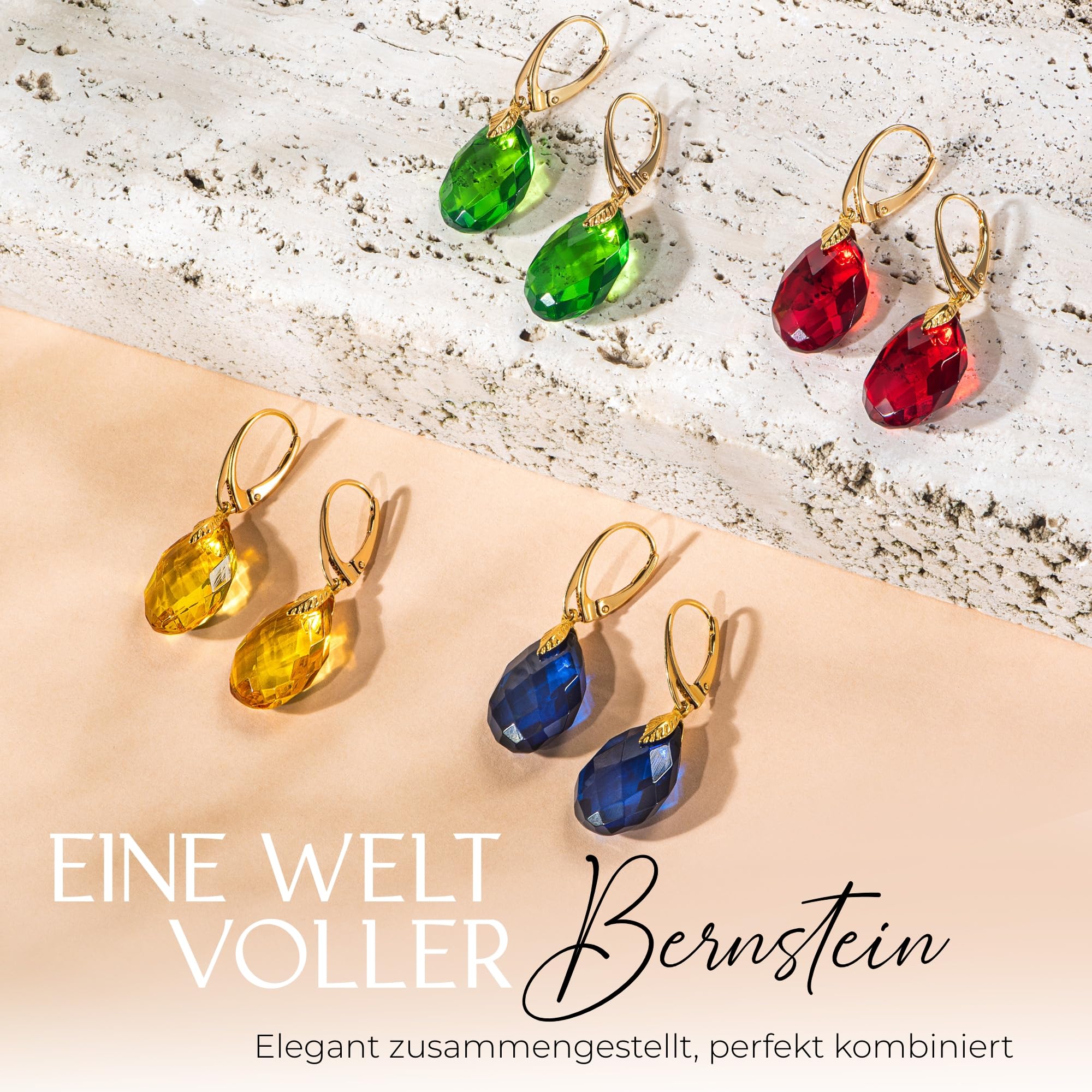 Roter Baltischer Bernstein Tropfen-Ohrringe für Damen | Vergoldete 925 Silber Ohrringe, natürlicher roter Baltischer Bernstein, leicht mit sicherem Leverback-Verschluss für Alltag