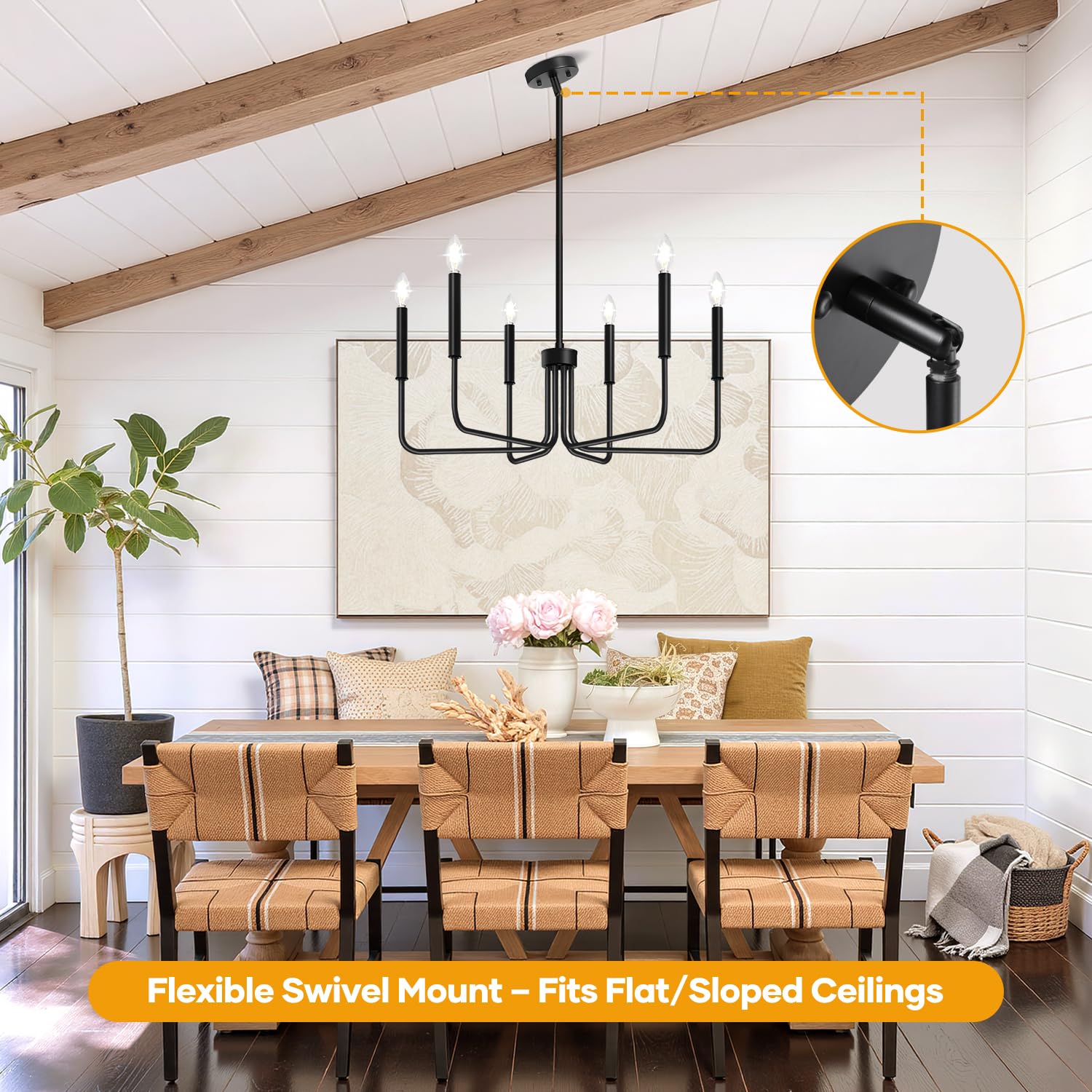 What Size Chandelier for a Dining Room? A Sizing Guide (2026) 2 BringBrightnesstoYourLife Black Chandelier, 6-Light Farmhouse Chandelier for Din - product photo