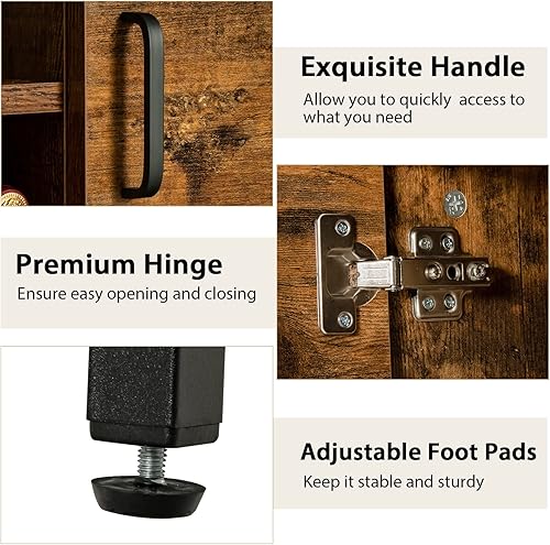 Miniatura 6 de Giantex Armario industrial para vino, aparador de bufé, armario de cocina independiente, estante de malla, armarios de 2 puertas, mesa consola para