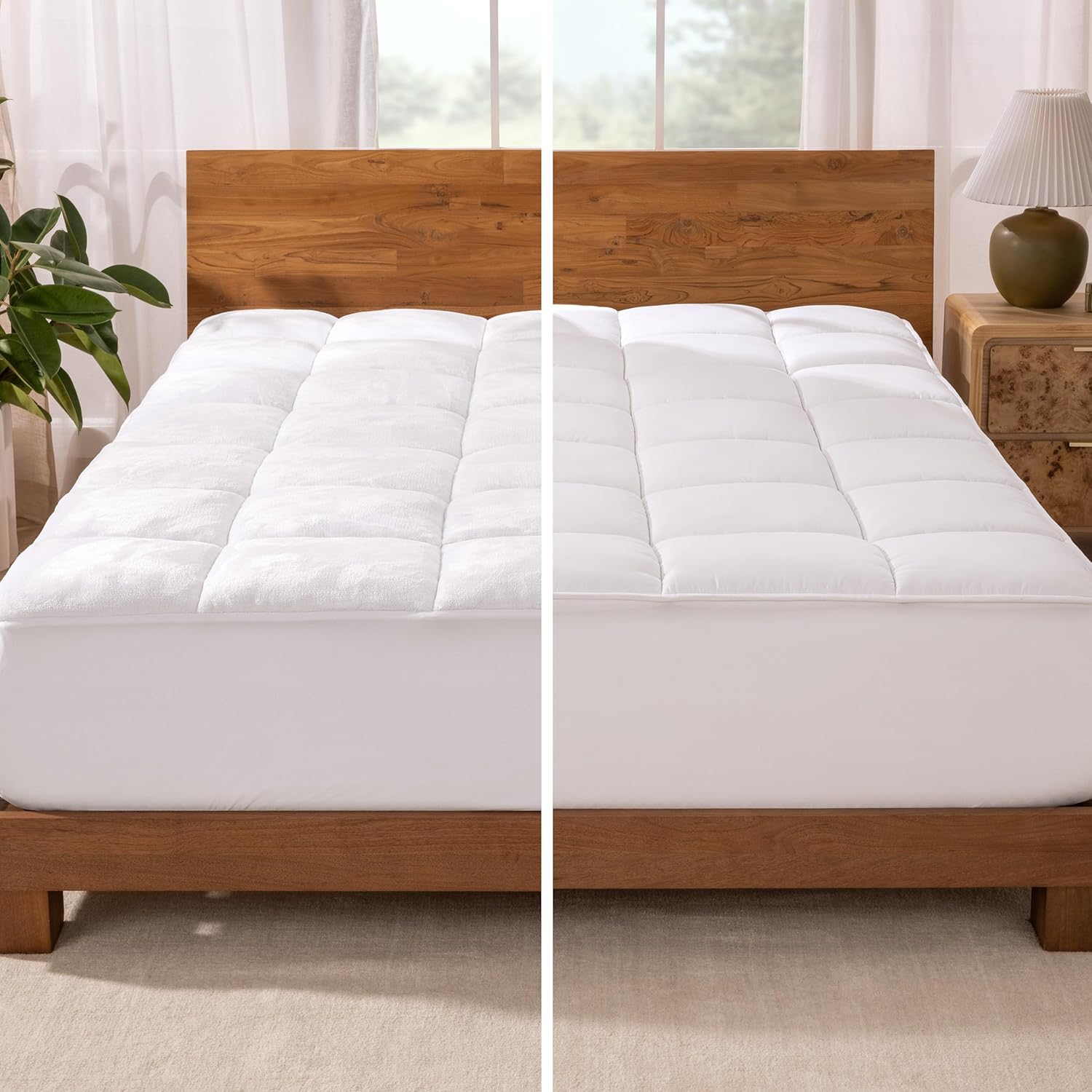 Bare Home Split King Microplush Mattress Topper – Pillow Top Reversible – Dual Sided All-Season – 8″ to 24″ Deep Pocket – Soft Fitted Cover – Plush Mattress Pad (Split King – 2 Twin XL)