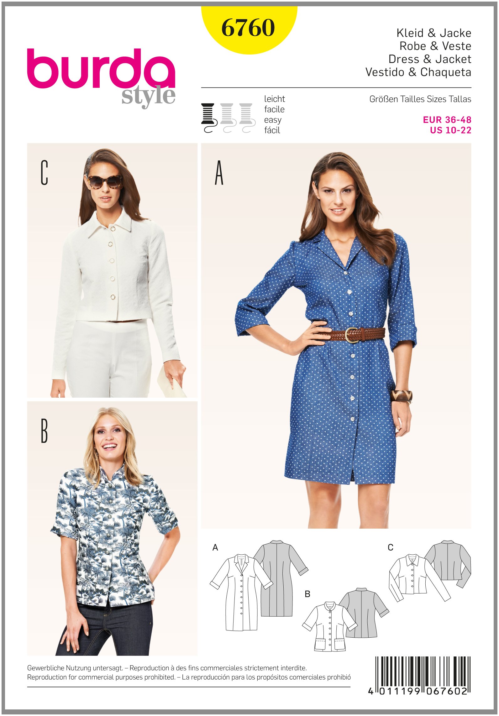 BurdaSewing pattern, 6760 - Dresses and Jacket-Easy by Burda