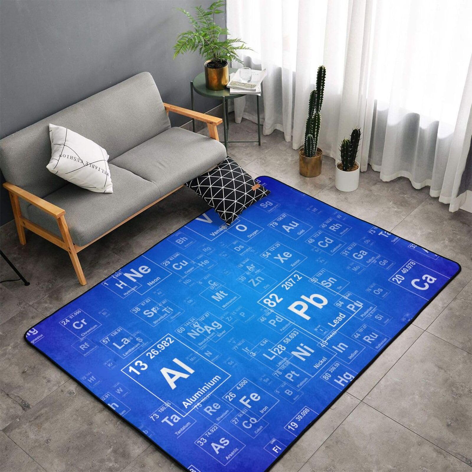 Insegnante di scienze divertente Elementi della tavola periodica, Tappeto grande antiscivolo per soggiorno e camera da letto, 150 x 100 cm.
