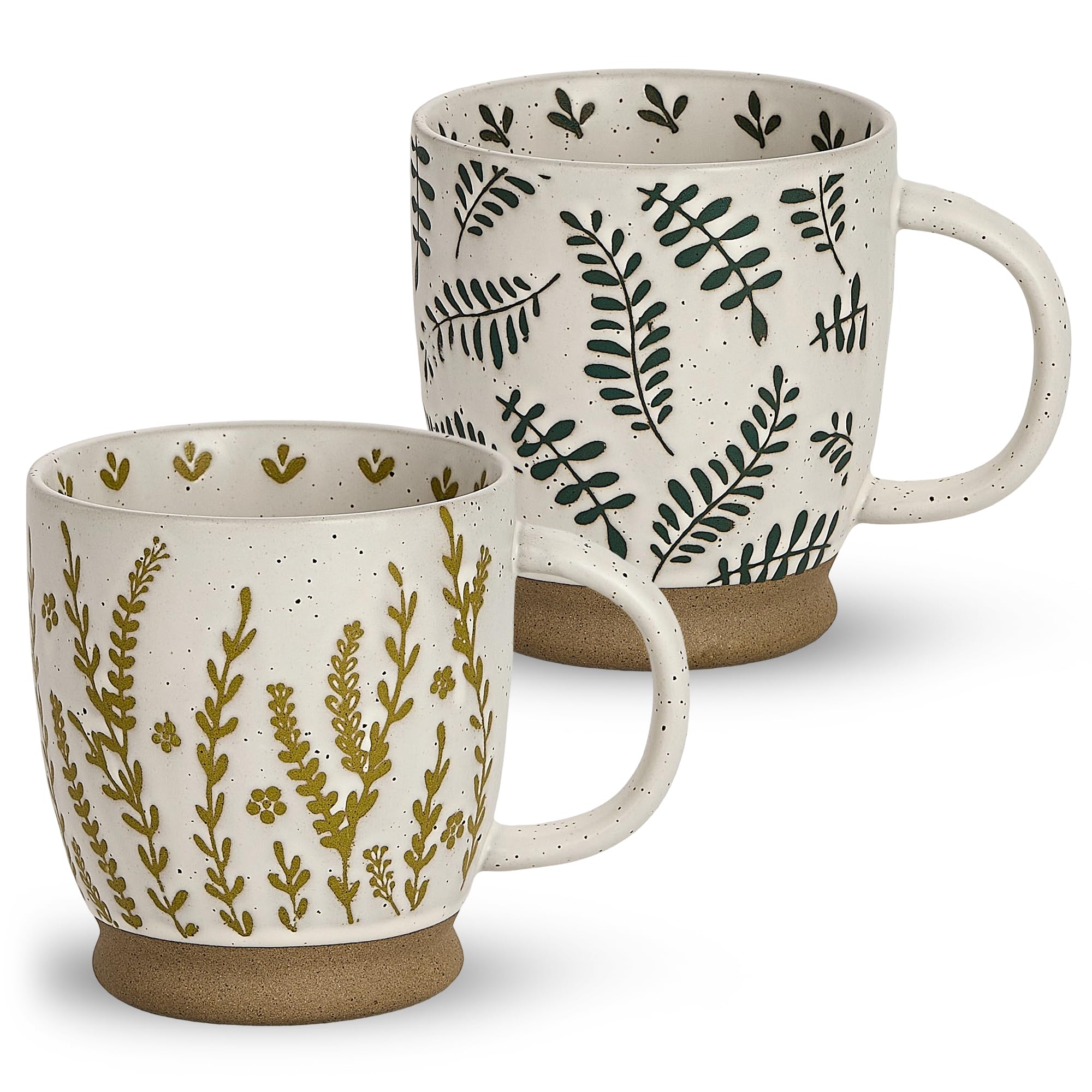 Juego de 2 tazas de café grandes de cerámica de 18 onzas, tazas florales rústicas hechas a mano con asa, aptas para microondas para café con leche, café, café, cacao, leche, tazas grandes modernas y
