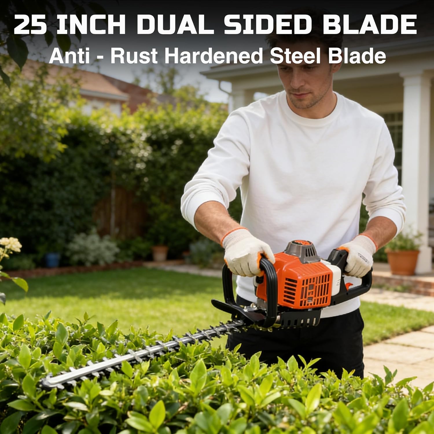PROYAMA Gas Hedge Trimmer, 25'' Dual Sided Blade, 2 Cycle 750W Gas Powered Handheld Hedge Trimmer with 180° Rotating Handle, cortasetos de gasolina, 1'' Cutting Capacity, Lightweight Design for Garden