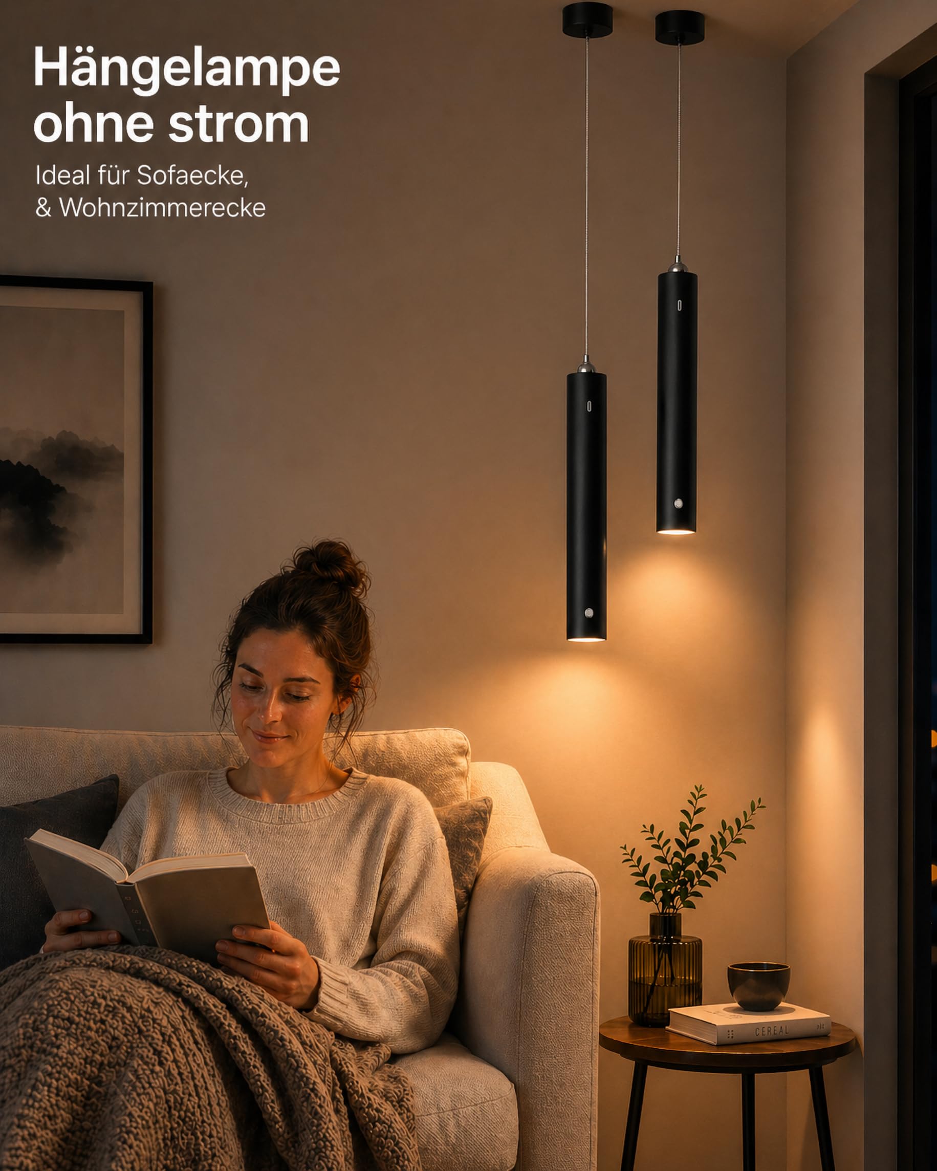 ACMHNC Akku Pendelleuchte, 2er LED Hängelampe mit Batterie 4500mAh, Dimmbare mit Fernbedienung, Timer 1/2/4/6H, 3 Lichtfarben, 5W Pendelleuchte Schwarz für Schlafzimmer, Esstisch, Ø4x30cm