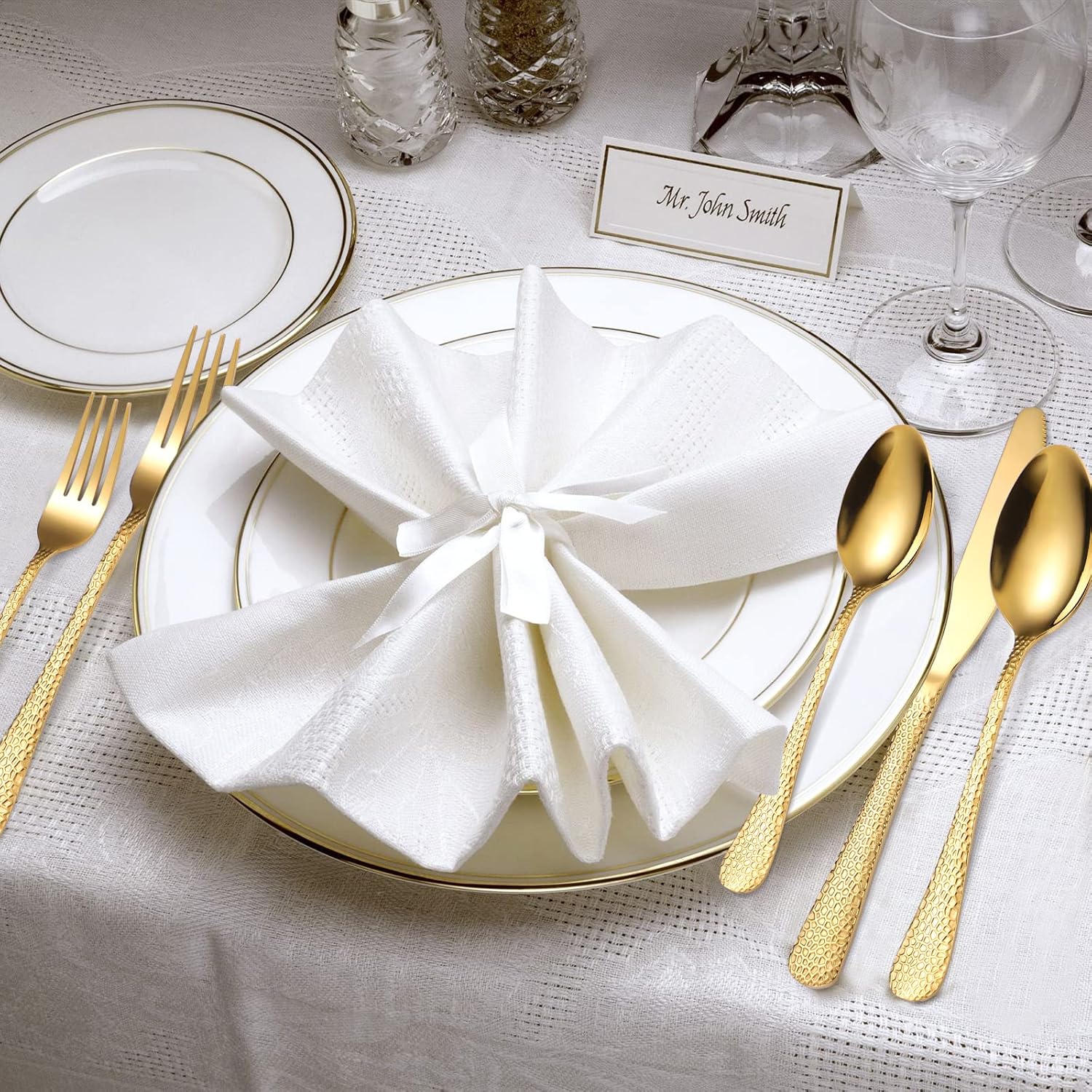 Hammered Silverware Set Gold Flatware Stainles Steel 40 Piece Vintage Eating Utensils Service 8 People include Forks Spoons Knives For Home Kitchen Restaurant Parties