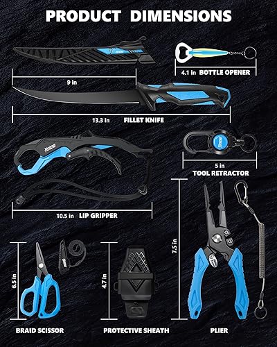 Miniatura 8 de Kit de herramientas de pesca de 7 piezas, equipo de pesca, alicates de pesca con funda, cuchillo de filete, tijeras de pesca, pinza de labios de