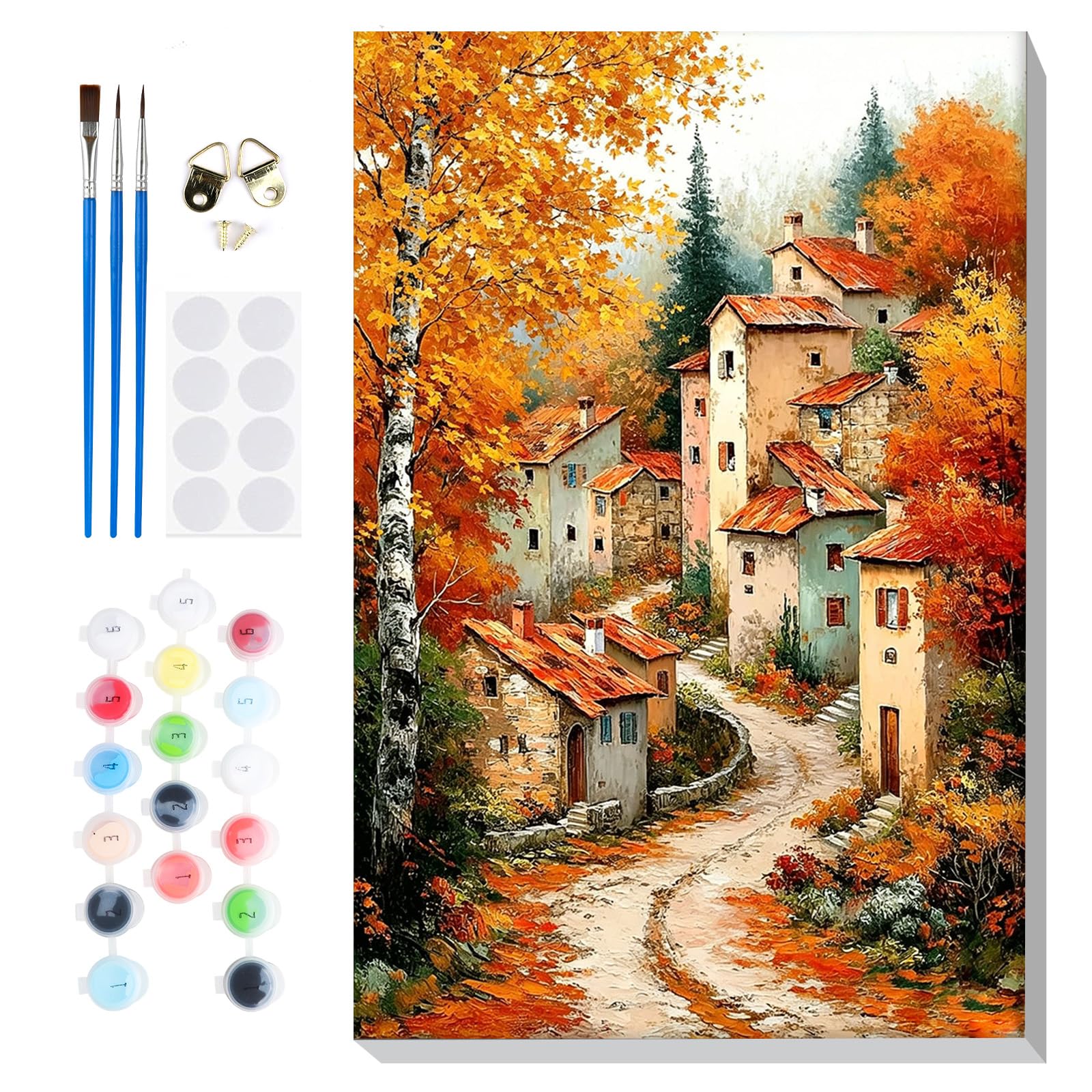 Lxmsja Framed Paint by Numbers for Adults Beginners Autumn Village, Countryside Painting by Numbers Landscape on Canvas, DIY Acrylic Painting Art and Crafts Kit Gifts for Home Decor, 8x12in