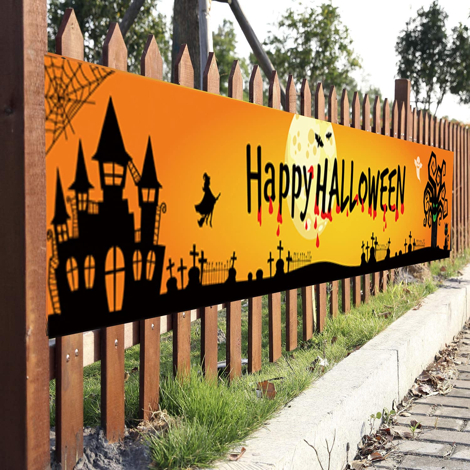 DSLIHA Happy Halloween Banner - Trick or Treat Banner, Yard Sign, Garden Decor, Party Supplies, 9.84 x 1.64 ft
