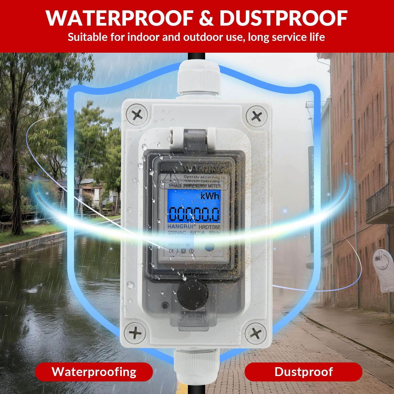 Contatore digitale mobile, 16 A, 230 V, IP65, impermeabile, contatore intermedio KWH con spina CEE per presa, adatto per camper, veicoli elettrici e casa