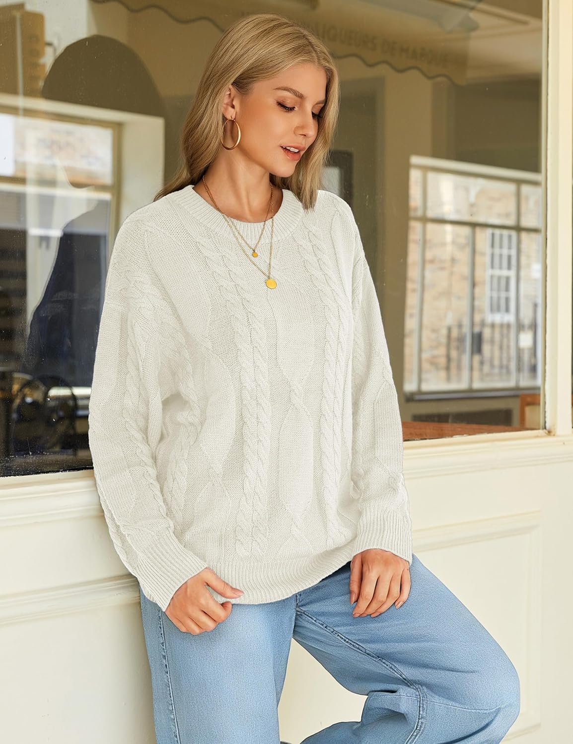 YUCOLEN Womens Sweater Cable Knit Oversized Long Sleeve Sweater Crewneck Casual 2026 Chunky Pullover Tops - Image 4