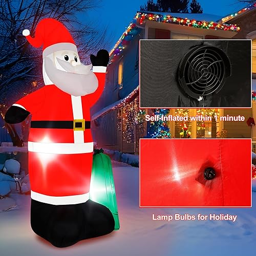 Miniatura 3 de Papá Noel inflable de Navidad de 8 pies con mano agitadora y luces LED integradas, decoración de patio de Papá Noel inflable al aire libre para