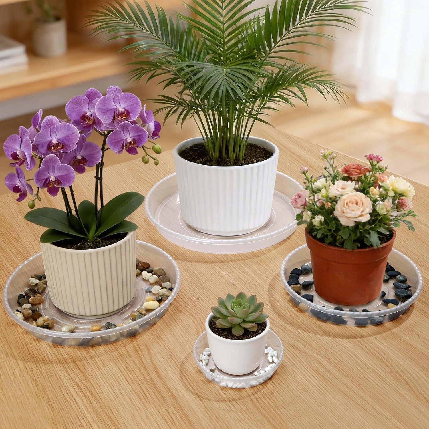 5 Pack 15 Inch Clear Plant Saucers, 5 7 9 11 13 15 Inch Plastic Plant Trays for Flower Pots Plant Drip Water Catcher Tray Indoors Outdoor (15 Inch)