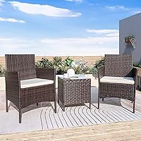 Vista 6 de Rankok Juego de 2 sillas de patio, muebles de porche delantero al aire libre, juego de 3 sillas de mimbre para patio, muebles de balcón para patio