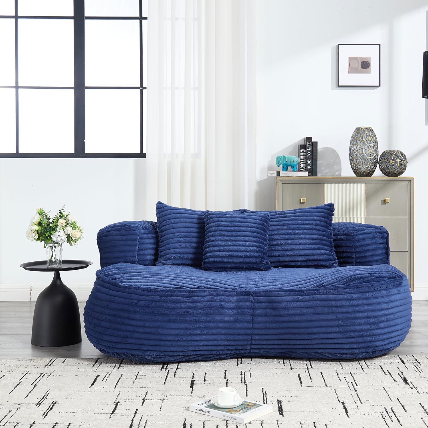 Bean Bag Chairs with 3 Pillows,64.17 Inch Bean Bag Chair with Fluffy Memory Foam,Corduroy Fabric Beanbag Loveseat Sofa Couch Lounger for Living Room Gaming,Reading,and Relaxation