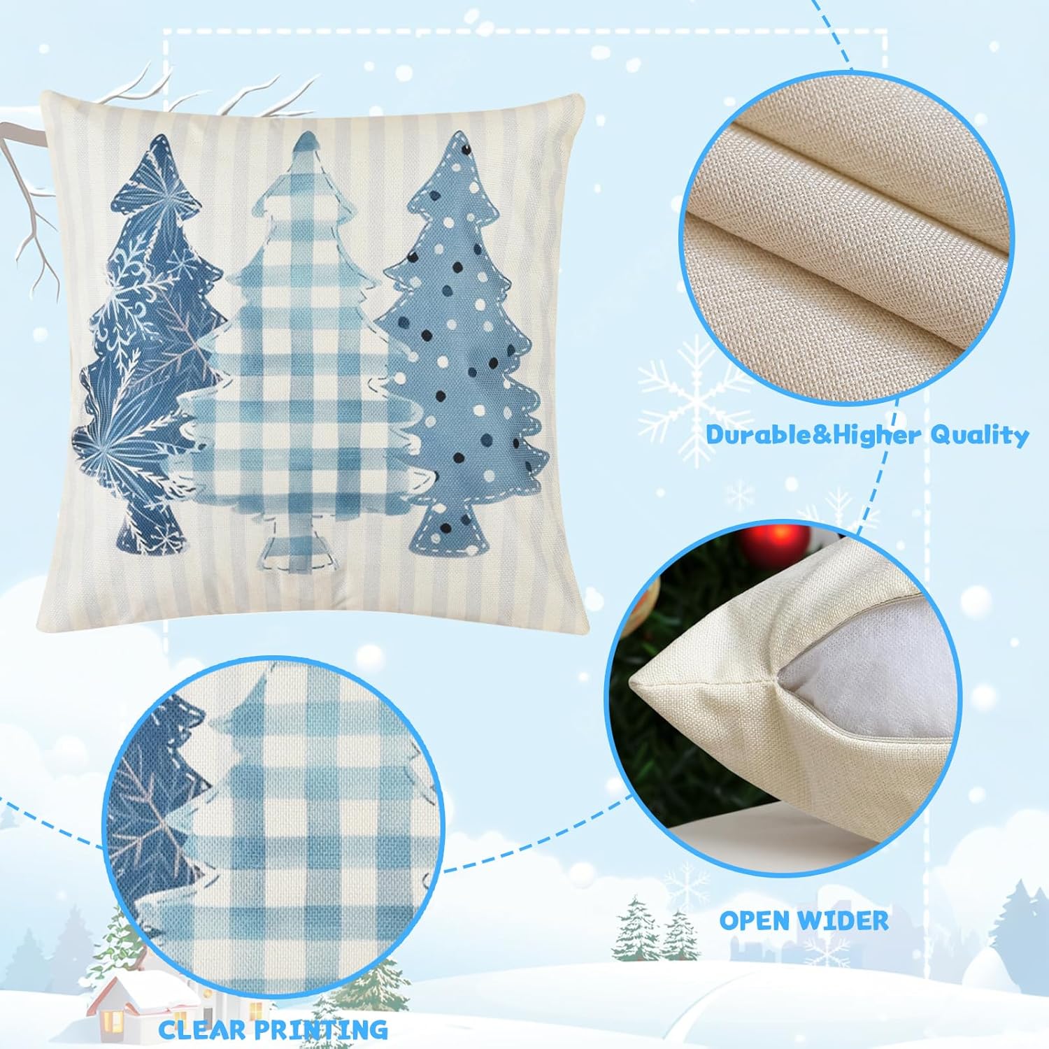 Haundry Christmas Throw Pillow Covers Winter Snowman Joy Snowflake, 18 x 18 Inch Xmas Tree Winter Holiday Buffalo Plaid Cushion Case Decoration for Sofa Couch Set of 4 - Image 3